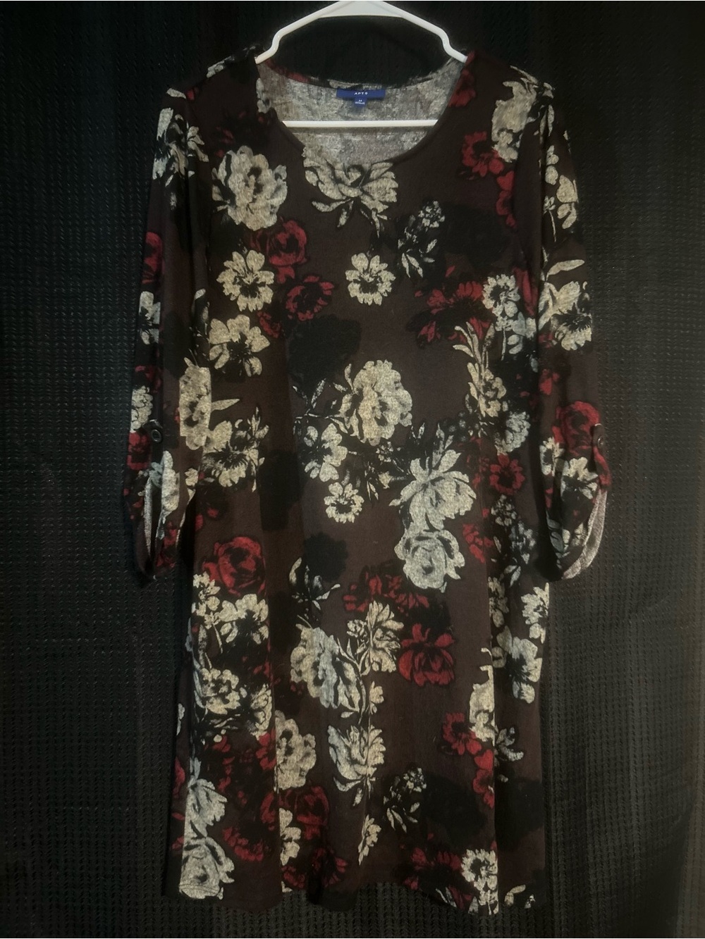 Apt 9 Women’s Floral Print Black Long-Sleeve Shift Dress